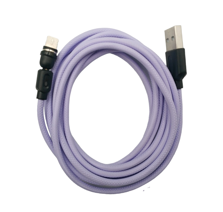 Магнітний кабель USLION 2 в 1 / Lightning (Iphone) - USB / 540 градусів / Круглий / 100 см. / Фіолетовий