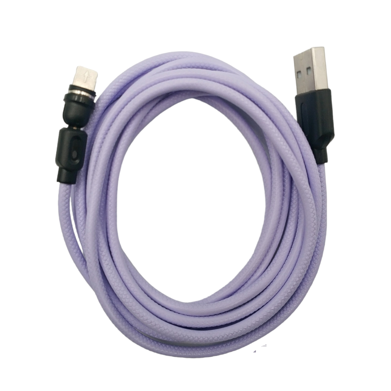 Магнитный кабель USLION 2 в 1 / Lightning (Iphone) - USB / 540 градусов / Круглый / 100 см. / Фиолетовый