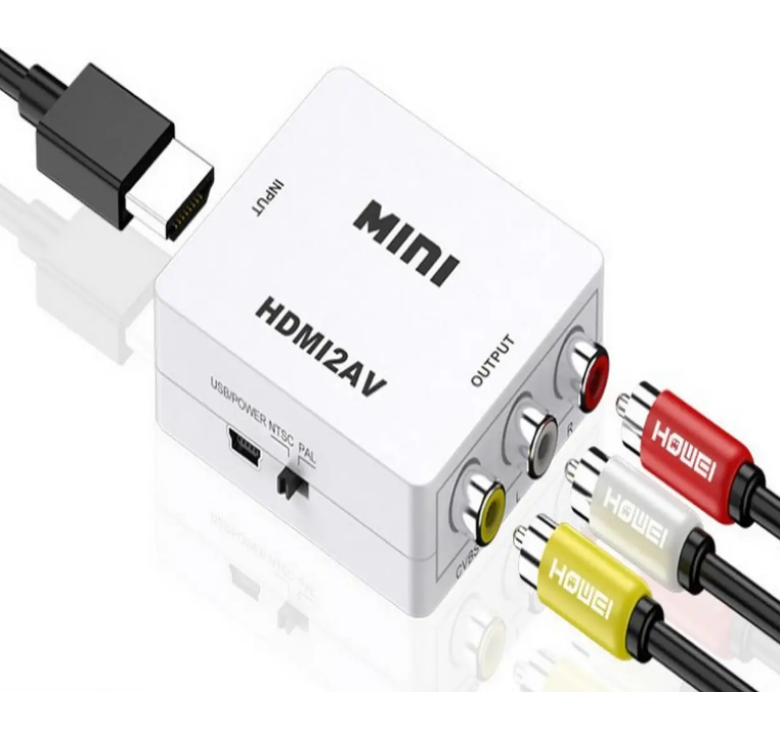 Конвертер HDMI to AV RCA тюльпан переходник / Адаптер 1080p з живленням / Білий