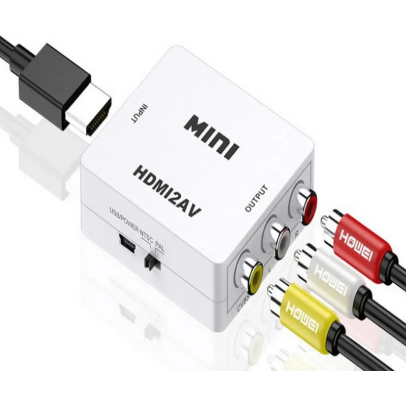 Конвертер HDMI to AV RCA тюльпан переходник / Адаптер 1080p з живленням / Білий
