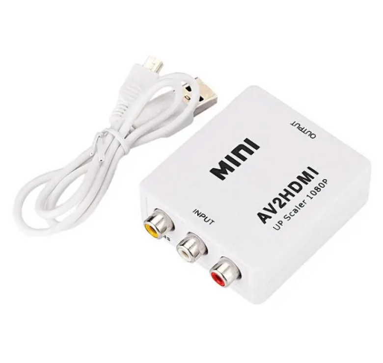 Конвертер AV RCA(тюльпан) в HDMI переходник / Адаптер 1080p з живленням / Білий