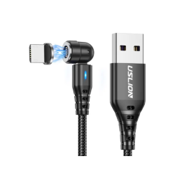Магнитный кабель USLION 2 в 1 (Быстрая зарядка 5A) Micro - USB / 540 градусов / Круглый / 100 см. / Черный