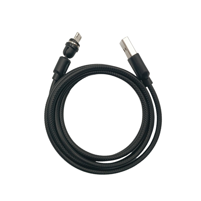 Магнітний кабель USLION 2 в 1 (Швидка зарядка 5A) Micro - USB / 540 градусів / Круглий / 100 см / Чорний