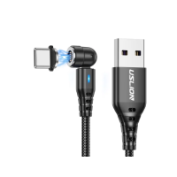 Магнітний кабель USLION 2 в 1 (Швидка зарядка 5A) / Type-C - USB / 540 градусів / Круглий / 100 см. / Чорний