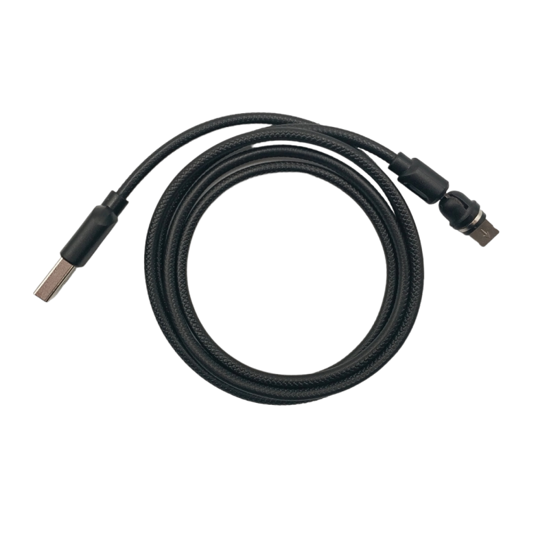 Магнитный кабель USLION 2 в 1/ (Быстрая зарядка) Lightning (Iphone)/ 540 градусов / Круглый / 100 см. / Черный