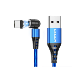Магнитный кабель USLION 2 в 1 (Быстрая зарядка 5A) Micro - USB / 540 градусов / Круглый / 100 см. / Синий