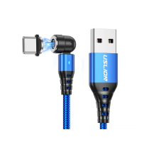 Магнітний кабель USLION 2 в 1 (Швидка зарядка 5A) / Type-C - USB / 540 градусів / Круглий / 100 см. / Синій