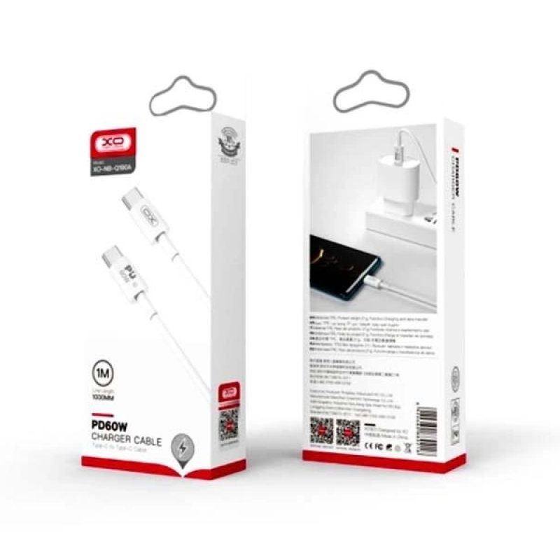 Кабель XO-NB-Q190A / Type C на Type C / для смартфонів / PD60 ват / 1 метр / Білий