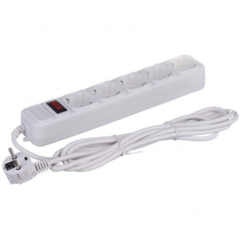 Удлинитель / Cетевой фильтр Greelite на 5 розеток / 5 метров кабель/ Белый