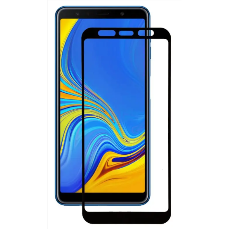 Закаленное защитное стекло на Samsung A750 Galaxy A7 (2018) Черная рамка