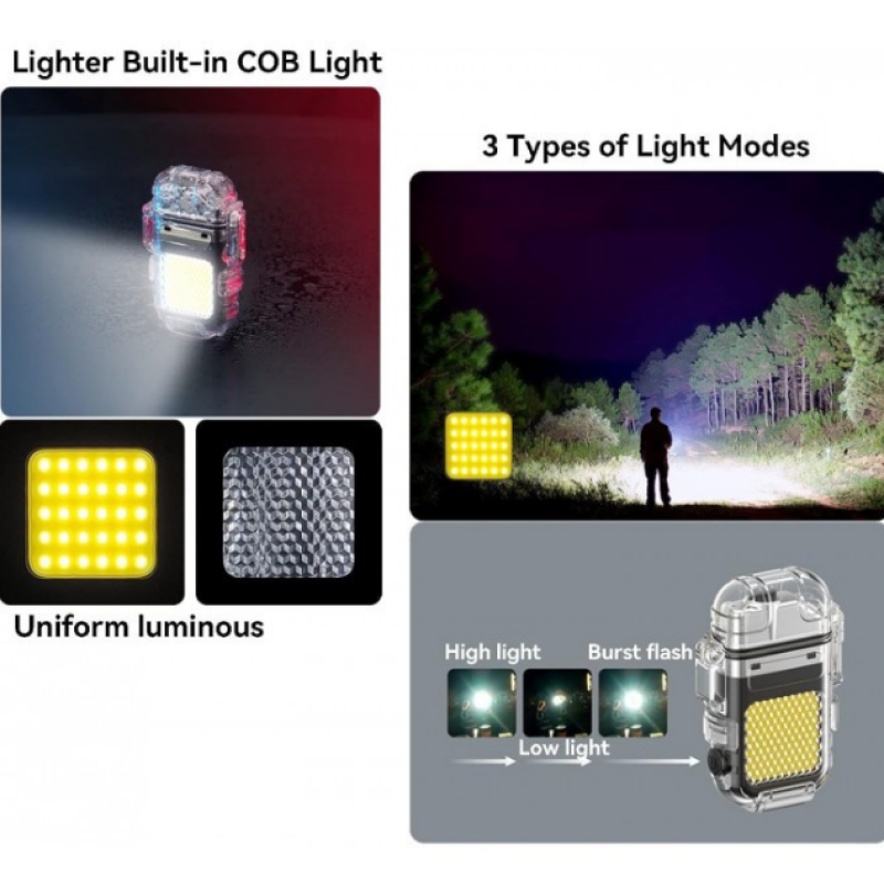 Електроімпульсна запальничка ARC Lighter 209 дугова / USB запальничка з ліхтариком / Чорна