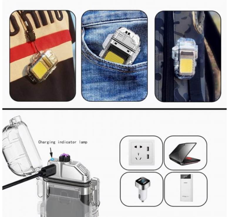 Електроімпульсна запальничка ARC Lighter 209 дугова / USB запальничка з ліхтариком / Чорна
