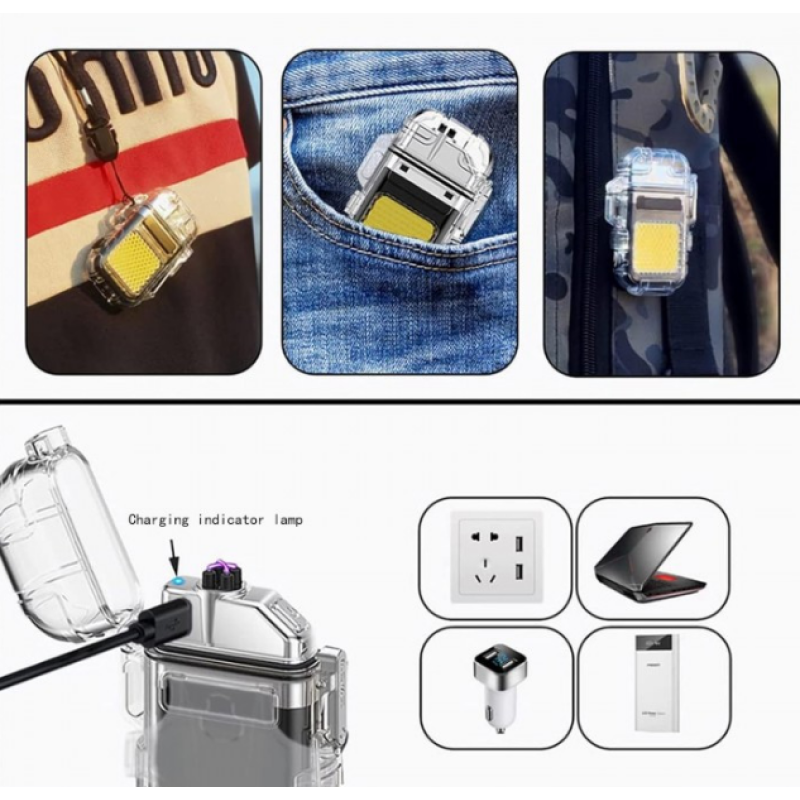 Електроімпульсна запальничка ARC Lighter 209 дугова / USB запальничка з ліхтариком / Чорна