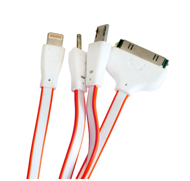 Кабель для зарядки телефону 4 в 1 MicroUSB / Lightning / Iphone 3 / NOKIA (2мм)/ Помаранчевий