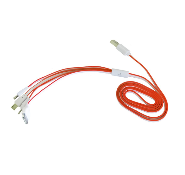 Кабель для зарядки телефону 4 в 1 MicroUSB / Lightning / Iphone 3 / NOKIA (2мм)/ Помаранчевий