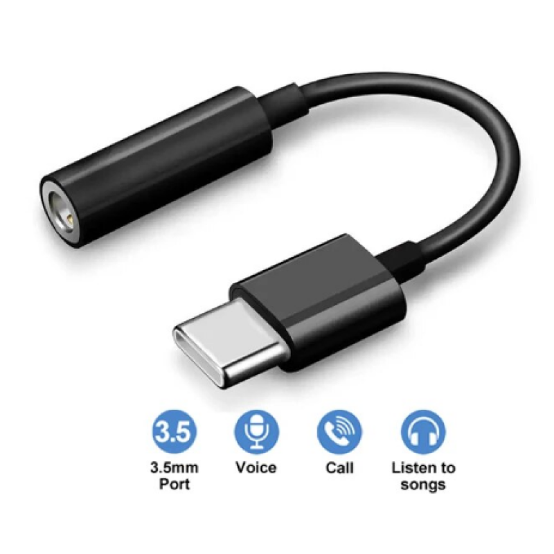 Переходник Type-C на 3.5 мм (AUX) с ЦАП для iPhone 15/16/17 (Черный)