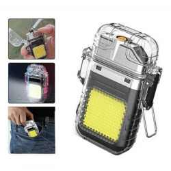 Електроімпульсна запальничка Flashlight 9258 / USB запальничка з ліхтариком / Чорна