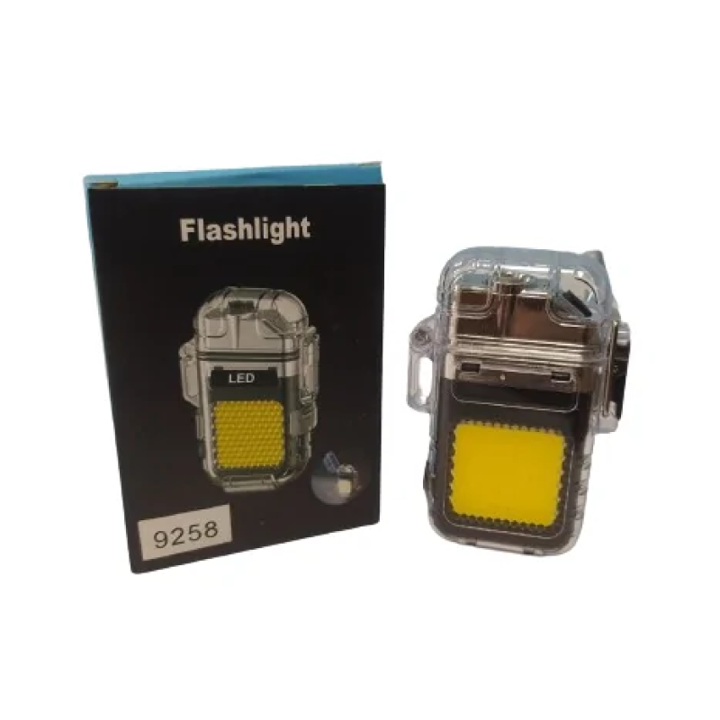 Електроімпульсна запальничка Flashlight 9258 / USB запальничка з ліхтариком / Чорна