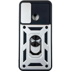 Накладка ударопрочная с держателем и защитой камеры для Xiaomi Redmi Note 10А / Серебристая