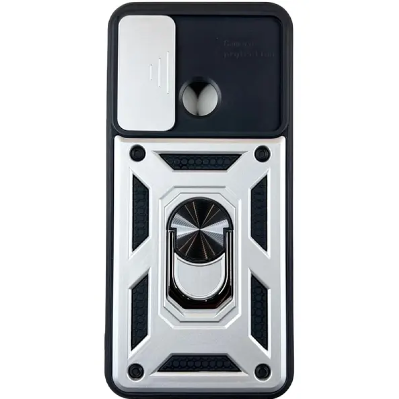 Накладка ударопрочная с держателем и защитой камеры для Xiaomi Redmi Note 10А / Серебристая