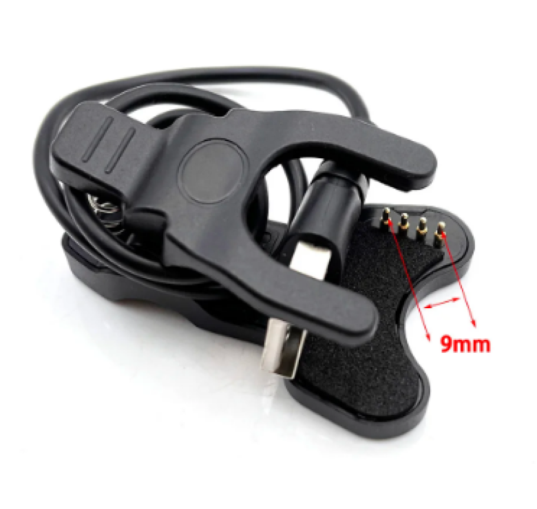 Адаптер USB кабель для смарт-годинника на 4 контакти 9 мм. 30 см. / Чорний