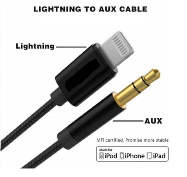 Перехідник кабель з Lightning на AUX аудіо 3.5 mm. / Нейлон / 1 метр / Чорний