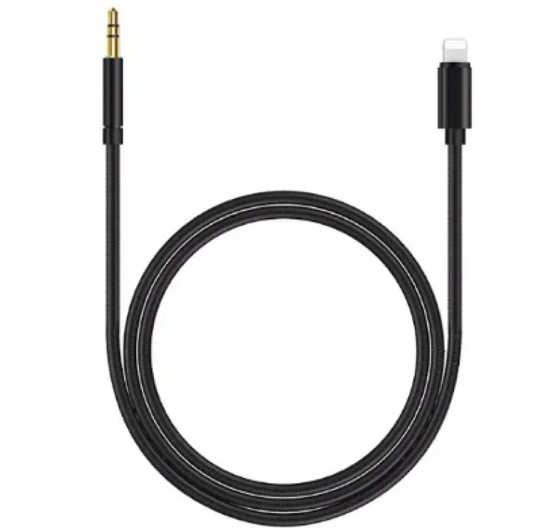Перехідник кабель з Lightning на AUX аудіо 3.5 mm. / Нейлон / 1 метр / Чорний