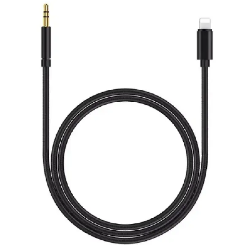 Перехідник кабель з Lightning на AUX аудіо 3.5 mm. / Нейлон / 1 метр / Чорний