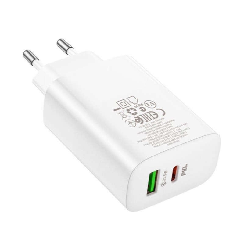 Зарядний блок живлення Borofone BN10 65W / 1USB+1Type-с 3.0 / Білий