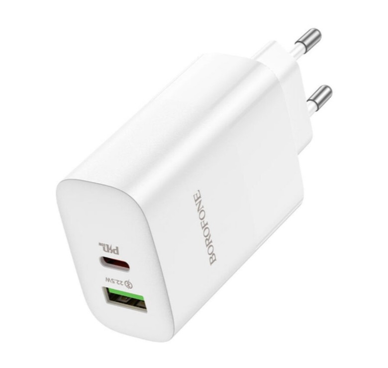 Зарядний блок живлення Borofone BN10 65W / 1USB+1Type-с 3.0 / Білий