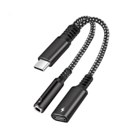 Перехідник для навушників 2 в 1 Type-C + AUX 3.5 Samsung Galaxy / Чорний