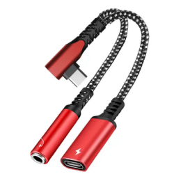 Перехідник для навушників 2 в 1 Type-C + AUX 3.5 Google Pixel (швидка зарядка) / Чорний-Червоний