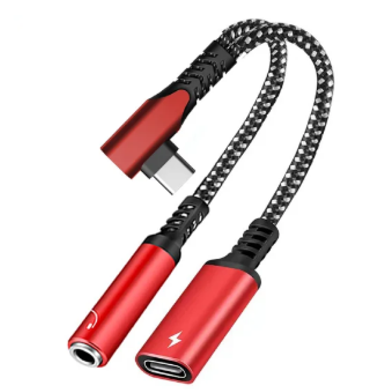 Переходник для наушников 2 в 1 Type-C + AUX 3.5 Google Pixel (быстрая зарядка)/ Черный-Красный