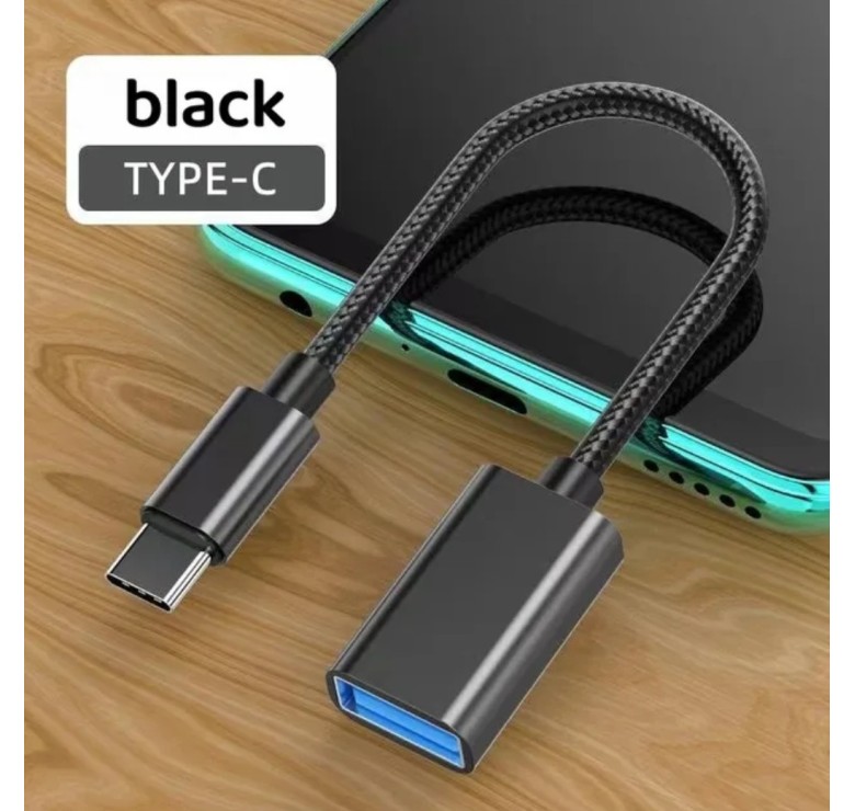 Кабель OTG Type-c / Швидкість 3.0 / Нейлонове сплетіння / Чорний