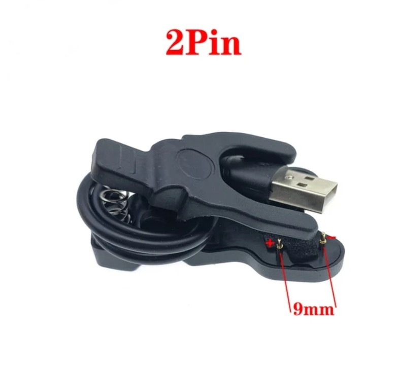 Адаптер USB кабель для смарт-годинника на 2 контакти 9 мм. 30 см. / Чорний