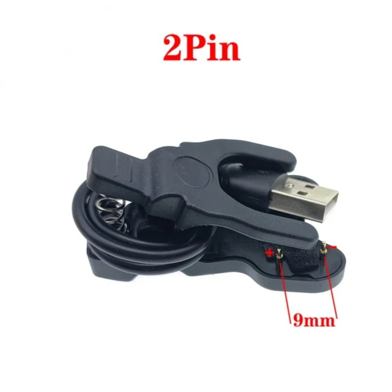 Адаптер USB кабель для смарт-часов на 2 контакты 9 мм. 30 см. / Черный