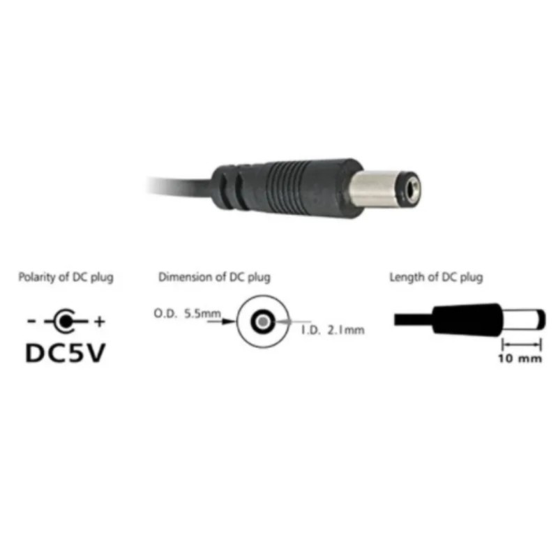 Кабель для питания роутеров и других устройств 5.5 * 2.1 мм. / DC 5 вольт / 100 см. / Черный