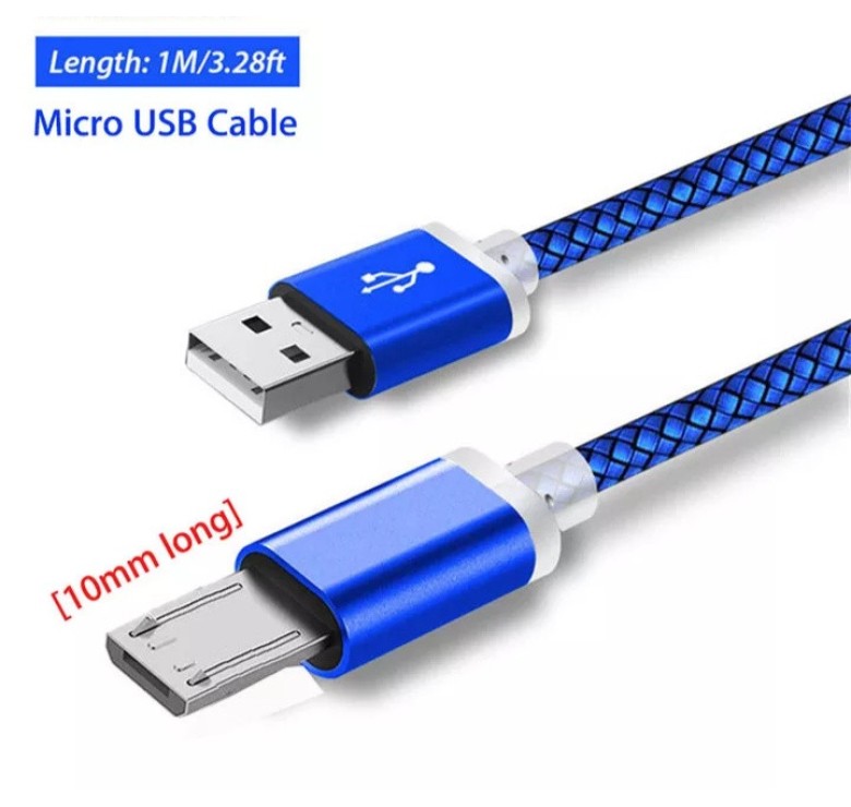 Micro USB кабель з подовженим конектором 9 мм, усилений Синій