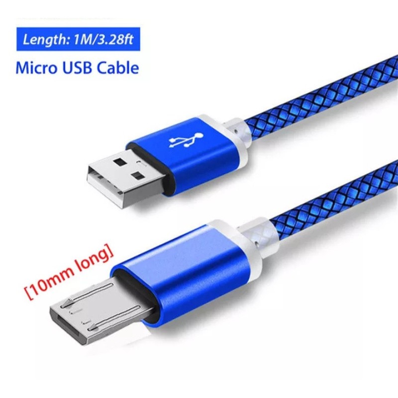 Micro USB кабель з подовженим конектором 9 мм, усилений Синій
