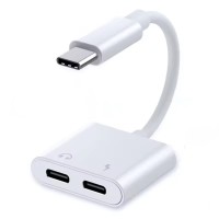 Перехідник для навушників 2 в 1 Type-C Аудіо + Type-C зарядка для lpad Pro, Ipad Air / Білий