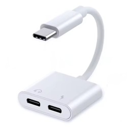 Переходник для наушников 2 в 1 Type-C + Type-C зарядка для iPad Pro, iPad Air / Белый