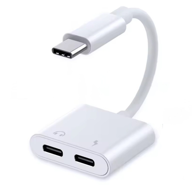 Переходник для наушников 2 в 1 Type-C Аудио+Type-C зарядка для lpad Pro, Ipad Air / Белый