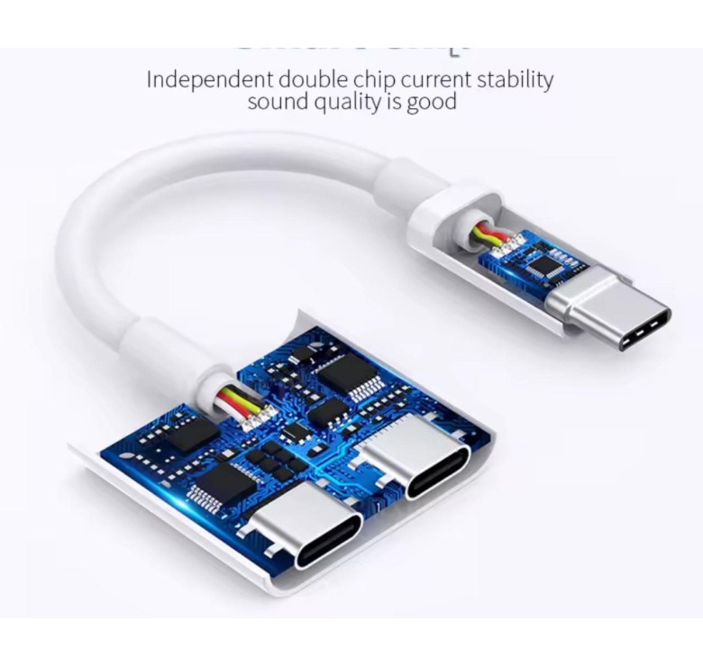 Переходник для наушников 2 в 1 Type-C Аудио+Type-C зарядка для lpad Pro, Ipad Air / Белый