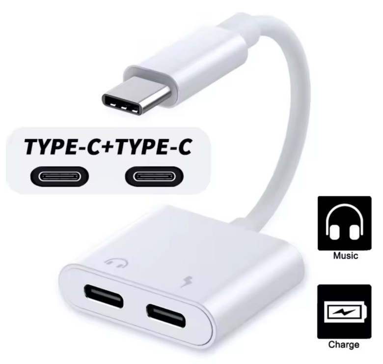 Переходник для наушников 2 в 1 Type-C Аудио+Type-C зарядка для lpad Pro, Ipad Air / Белый