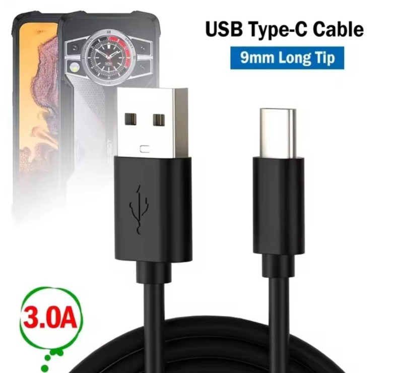 Кабель для захищених смартфонів USB - Type-C 9 mm.\ 1 метр \ Чорний