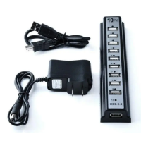 USB хаб Hi-Speed / USB 2.0 / 10 портів USB / З перемикачами / 19 см. / Чорний
