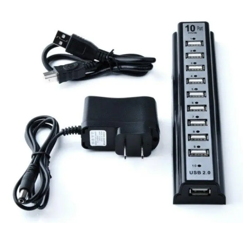 USB хаб Hi-Speed / USB 2.0 / 10 портів USB / З перемикачами / 19 см. / Чорний