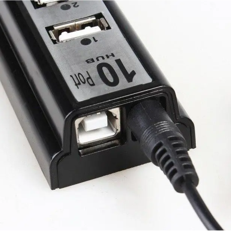 USB хаб, інтерфейс Hi-Speed USB 2.0, 10 портів, з перемикачами, довжина 19 см, чорного кольору