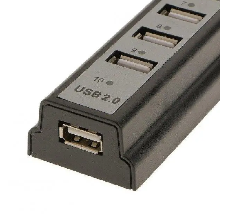 USB хаб Hi-Speed / USB 2.0 / 10 портів USB / З перемикачами / 19 см. / Чорний