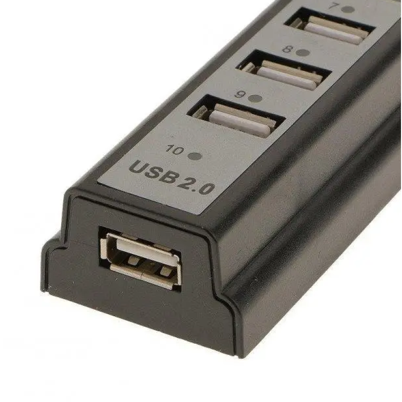 USB хаб, інтерфейс Hi-Speed USB 2.0, 10 портів, з перемикачами, довжина 19 см, чорного кольору